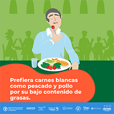 Prefiera carnes blancas como pescado y pollo por su bajo contenido de grasas.